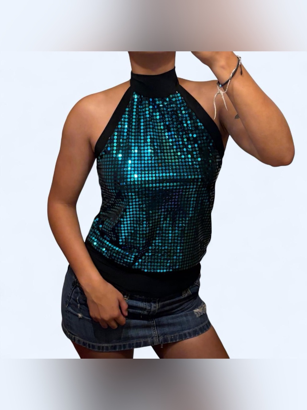 Y2K Blue Sequin Halter Top by Blue Sketch!